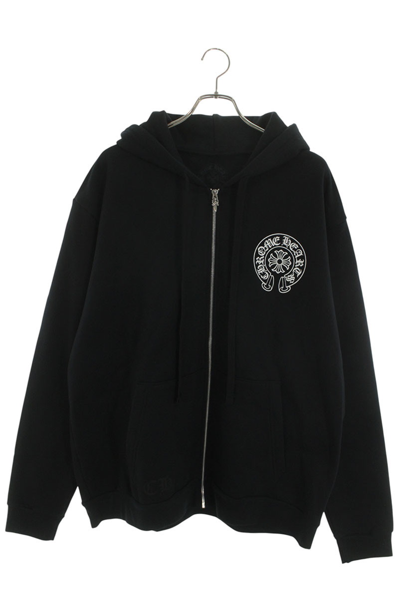 クロムハーツ Chrome Hearts　 サイズ:XL SWTSHRT HD ZIP LTD マイアミ限定バックホースシュージップアップパーカー(ブラック×シルバー)【102062】【GZ11】【メンズ】【中古】bb389#rinkan*S