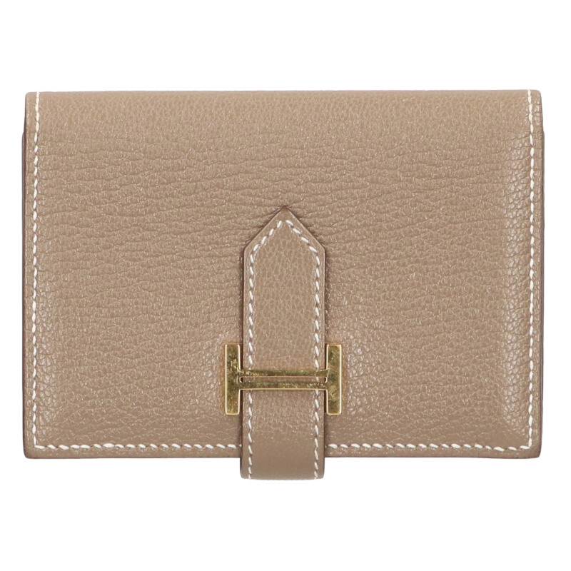 エルメス HERMES   ベアンミニ B目じるし ゴールド金具シェーブルヴォーエプソンカードケース(ベージュ×ゴールド)【202062】【BS99】【小物】【中古】bb346#rinkan*B