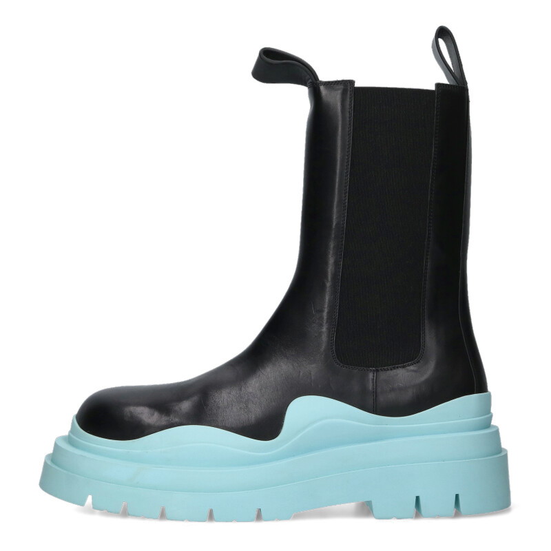 ボッテガヴェネタ BOTTEGA VENETA サイズ:44 TIRE BOOTS レザーロングタイヤブーツ(ブラック×ライトブルー)【202062】【BS99】【メンズ】【小物】【中古】bb17#rinkan*S