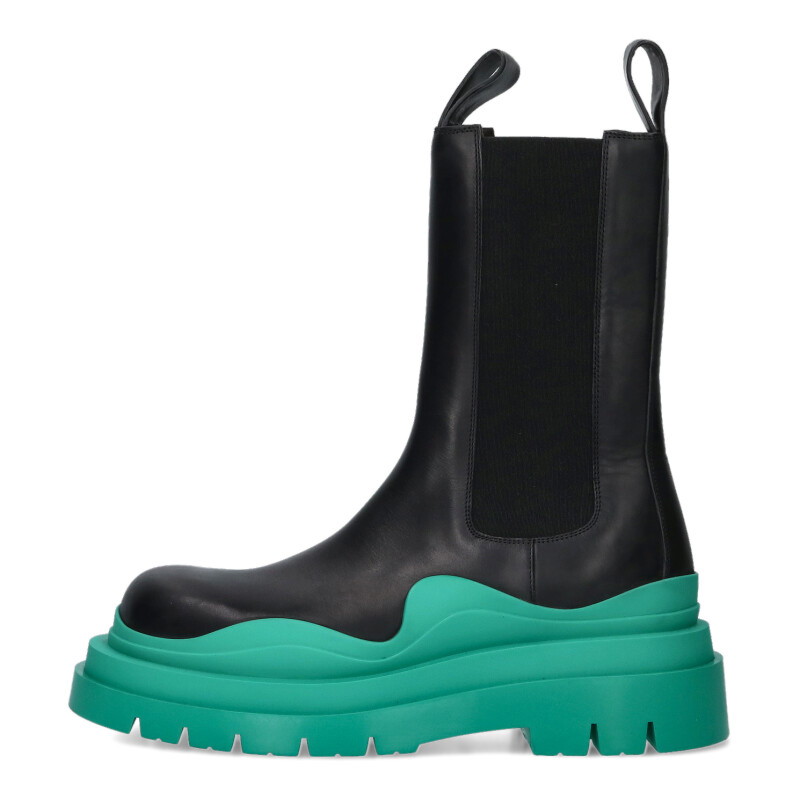 ボッテガヴェネタ BOTTEGA VENETA　 サイズ:41 TIRE BOOTS レザーロングタイヤブーツ(ブラック×グリーン)【302062】【BS99】【メンズ】【小物】【中古】bb17#rinkan*S