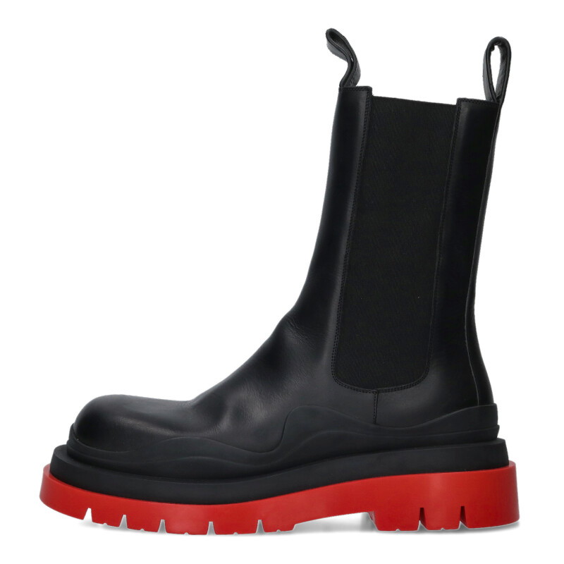 ボッテガヴェネタ BOTTEGA VENETA　 サイズ:44 TIRE BOOTS レザーロングタイヤブーツ(ブラック×レッド)【302062】【BS99】【メンズ】【小物】【中古】bb17#rinkan*A