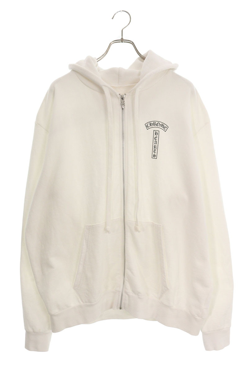 クロムハーツ Chrome Hearts　 サイズ:XL SWTSHRT HD ZIP バックアーチロゴプリントダガージップアップパーカー(ホワイト×シルバー)【712062】【FK04】【メンズ】【中古】bb223#rinkan*B 150,150円