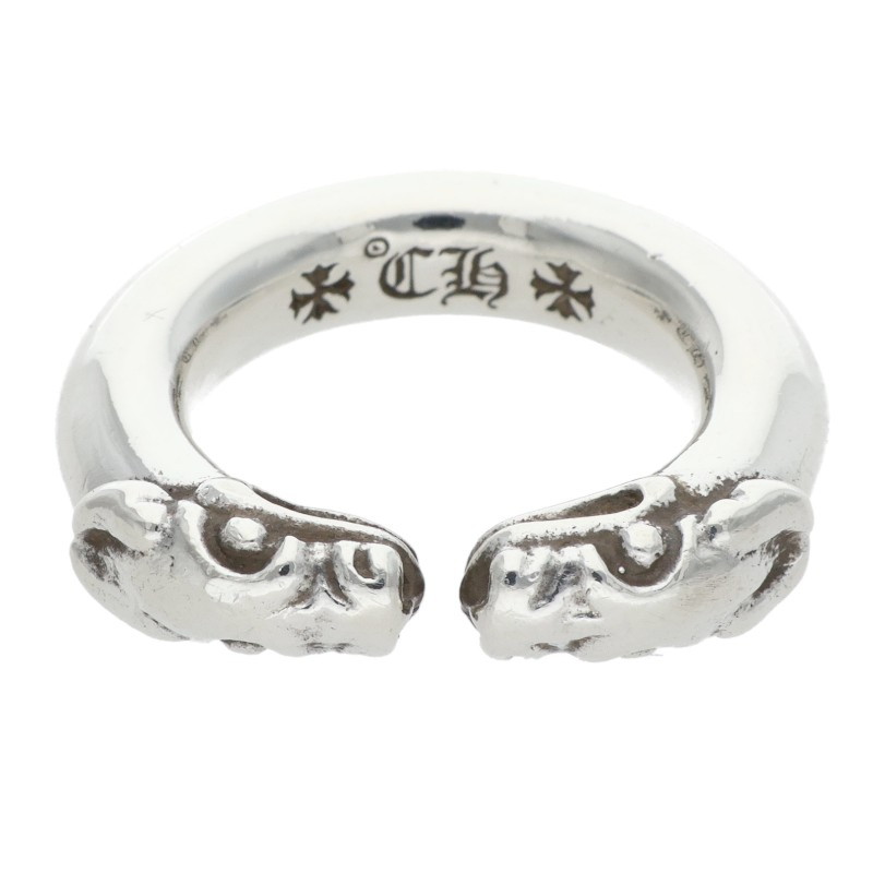 クロムハーツ Chrome Hearts 大きさ:8号  DOUBLE DOG RING ダブルドッグ しろがね色輪っか(しろがね色 9.96g)【105062】【HJ12】【小物】【中古】bb92#rinkan*B
