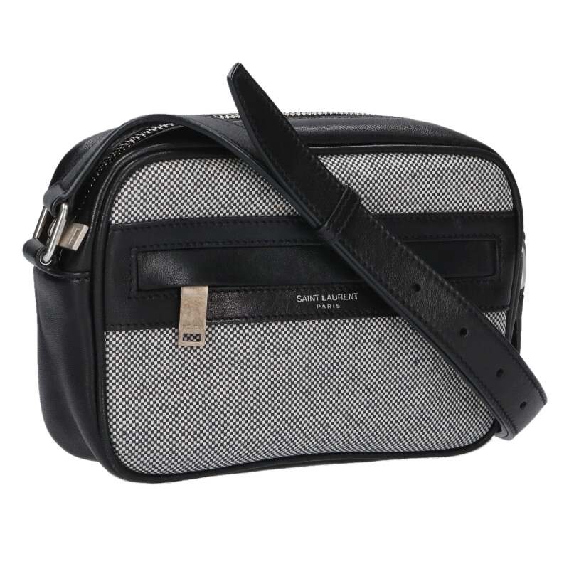 サンローランパリ SAINT LAURENT PARIS　 647179 キャンバス×レザーショルダーバッグ(グレー×ブラック)【312062】【BS99】【小物】【中古】bb459#rinkan*B