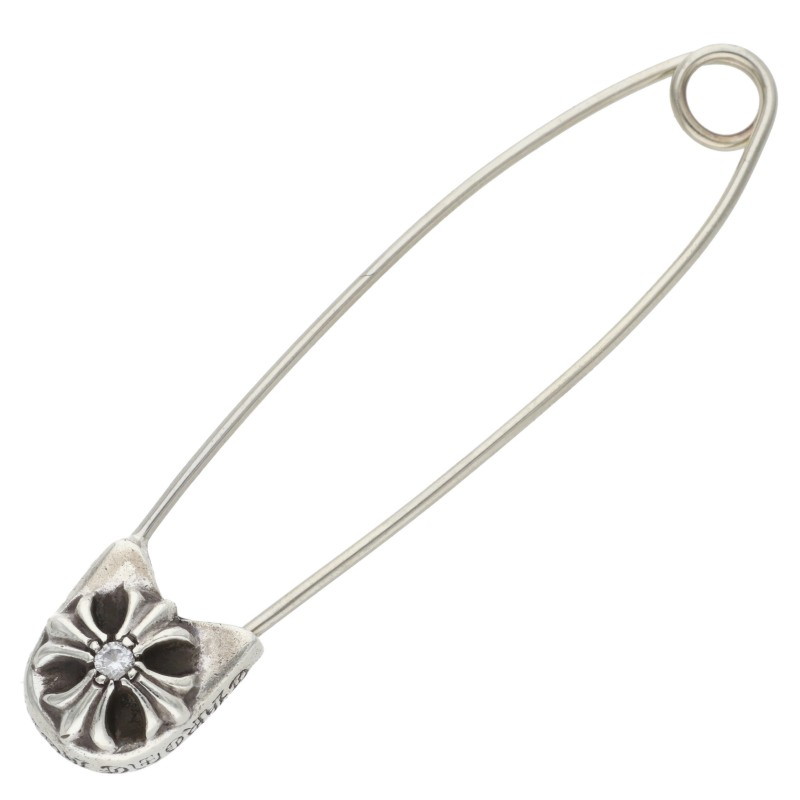クロムハーツ Chrome Hearts　 SAFETYPIN LG 1DIA ラージセーフティピン 1ダイヤ シルバーネックレストップ(シルバー&times;クリア 3.83g)【602062】【SJ02】【小物】【中古】bb431#rinkan*B ｜RINKAN