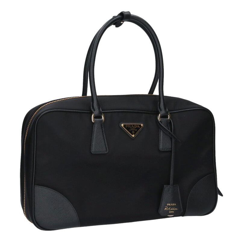 プラダ PRADA　 1BB114 Re-Edition 1978 ラージRe-Nylon xサフィアーノレザーハンドバッグ(ブラック)【312062】【BS99】【小物】【中古】bb187#rinkan*C