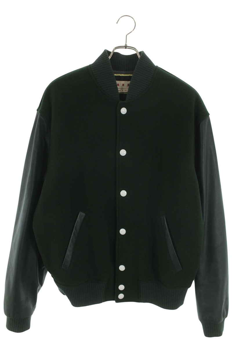 マルニ MARNI サイズ:48 JUMU0138LS UTW994 バックロゴウールスタジャンブルゾン(グリーン)【602062】【BS99】【メンズ】【中古】bb459#rinkan*B|RINKAN