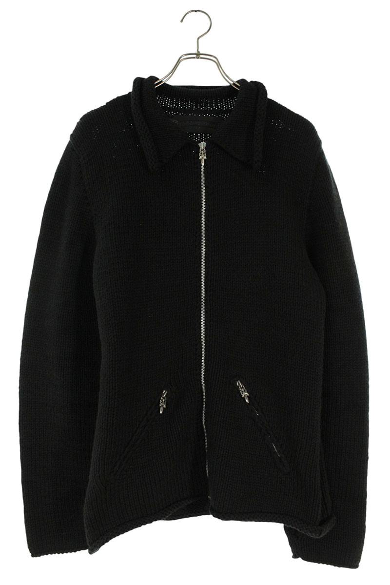 クロムハーツ Chrome Hearts　 サイズ:L セメタリーパッチ付きオールドジップアップカシミヤジャケット(ブラック×シルバー)【302062】【SJ02】【メンズ】【中古】bb396#rinkan*A