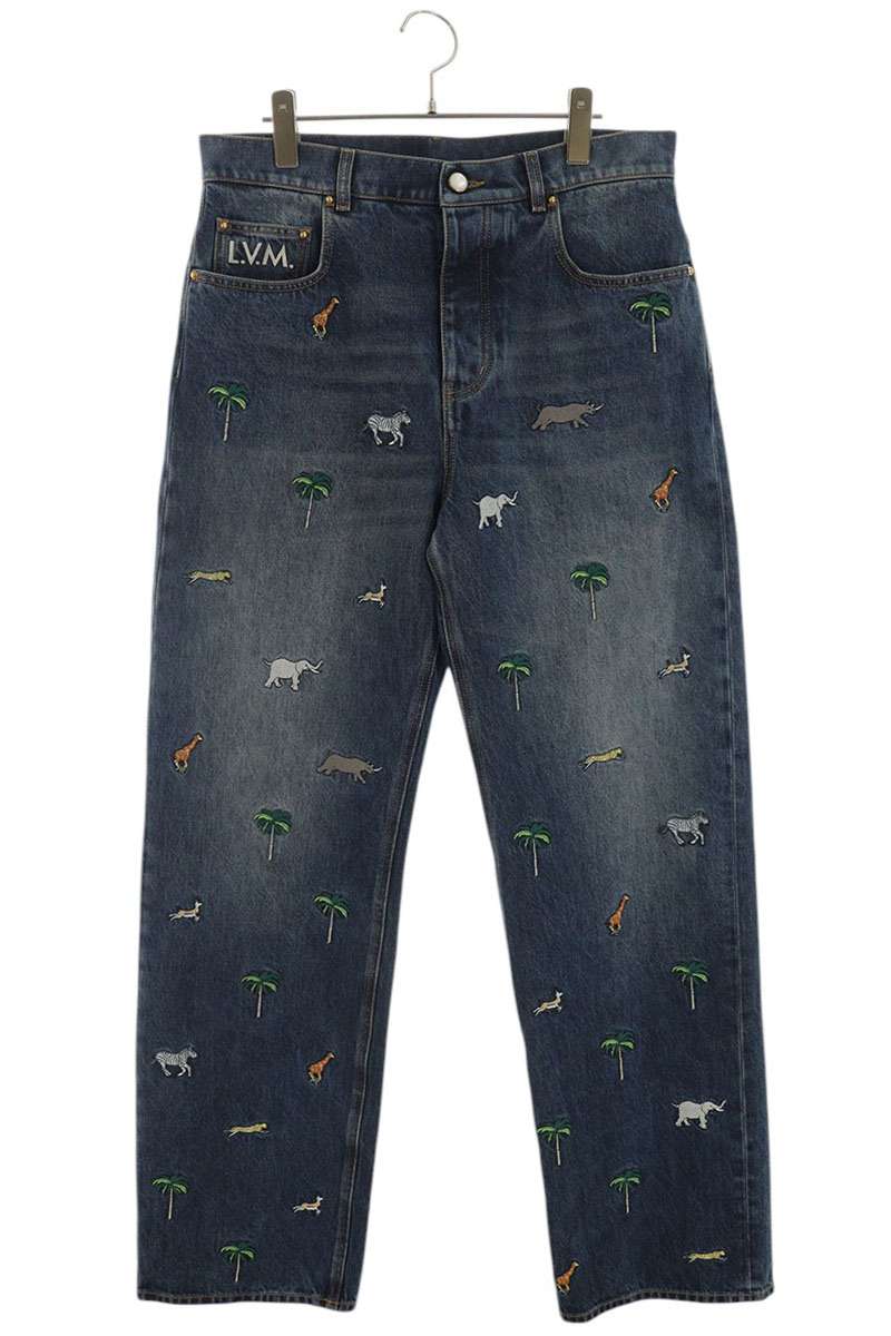 ルイヴィトン LOUISVUITTON サイズ:30 26SS RM261M XY3 HUD92W アニマル刺繍バギーデニムパンツ(インディゴ)【414062】【SB01】【メンズ】【中古】bb78#rinkan*S