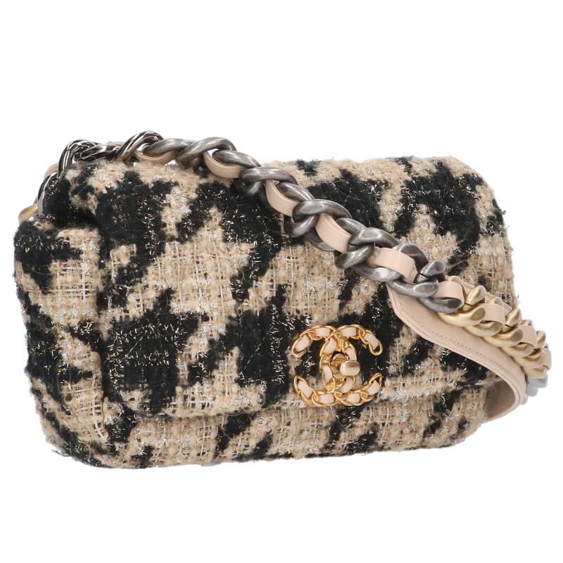シャネル CHANEL　 シャネル19 ココマークツイードベルトボディバッグ(ベージュ×ブラック)【402062】【SB01】【小物】【中古】bb356#rinkan*B