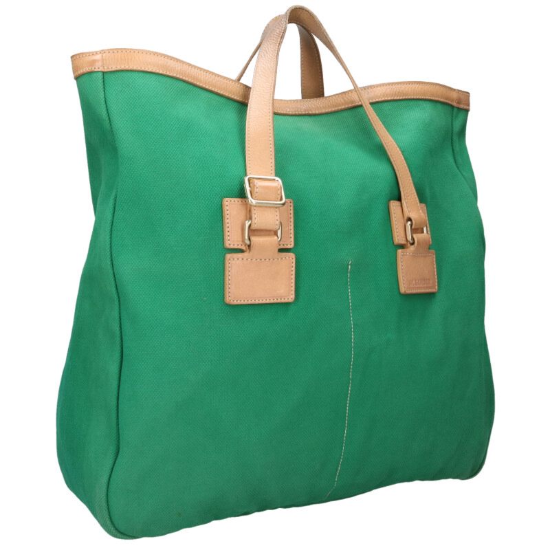 ジルサンダー JILSANDER　 レザー切替キャンバストートバッグ(グリーン×ベージュ)【103062】【BS99】【小物】【中古】bb51#rinkan*B 12,730円