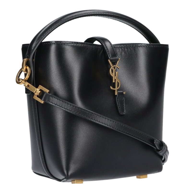 サンローランパリ SAINT LAURENT PARIS   LE37 MINI 765870 YSLバケットカーフスキンショルダーバッグ(黒いこと×ゴールド)【103062】【BS99】【小物】【中古】bb30#rinkan*A