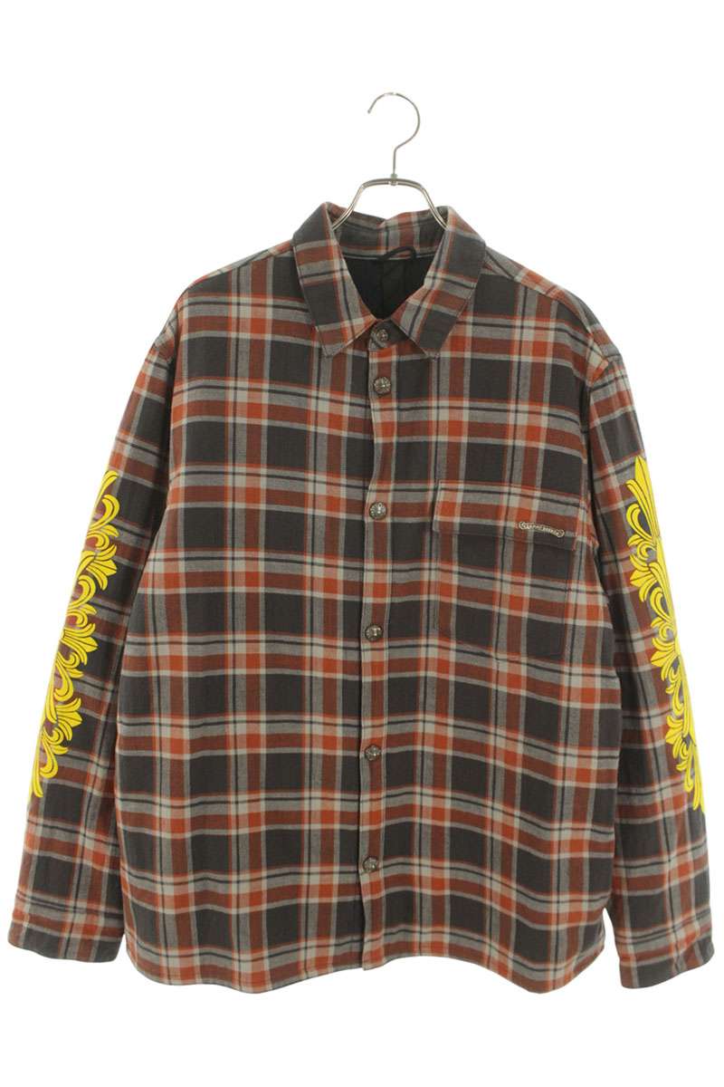 クロムハーツ Chrome Hearts 大きさ:XL  WORKN JNKYD PLD 袖フローラルプリントチェック柄プルオーバー上衣(薄墨色×オレンジ色×黄色×しろがね色)【602062】【os06】【メンズ】【中古】bb432#rinkan*B