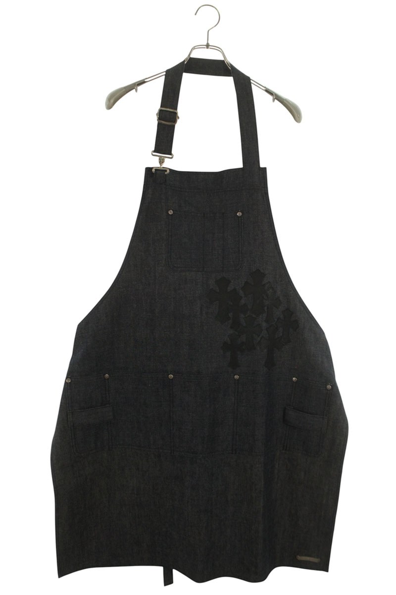 クロムハーツ Chrome Hearts   CEMETERY CROSS APRON セメタリークロスパッチデニムエプロン(インディゴ×黒いこと)【502062】【SS07】【中古】bb297#rinkan*A