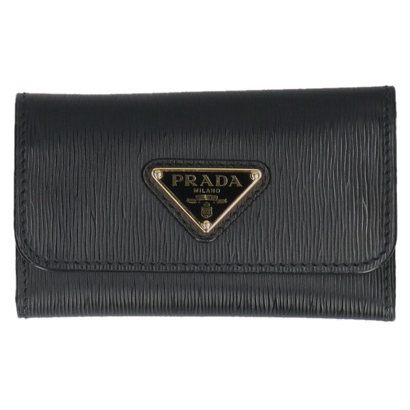 プラダ PRADA　 三角ロゴプレートキーケース(ブラック)【103062】【BS99】【小物】【中古】bb132#rinkan*B｜RINKAN