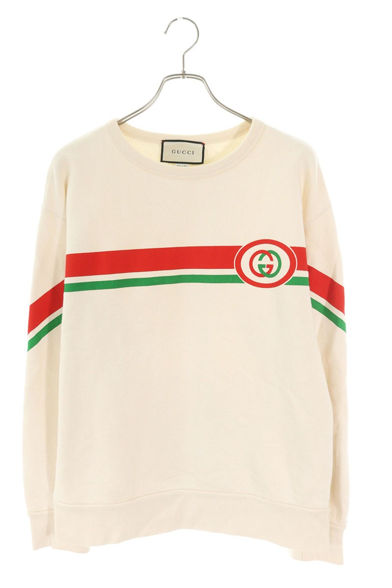 グッチ GUCCI 大きさ:M  475532 XJBCM ロゴラインスウェット(象牙色)【902062】【BS99】【メンズ】【中古】bb33#rinkan*B