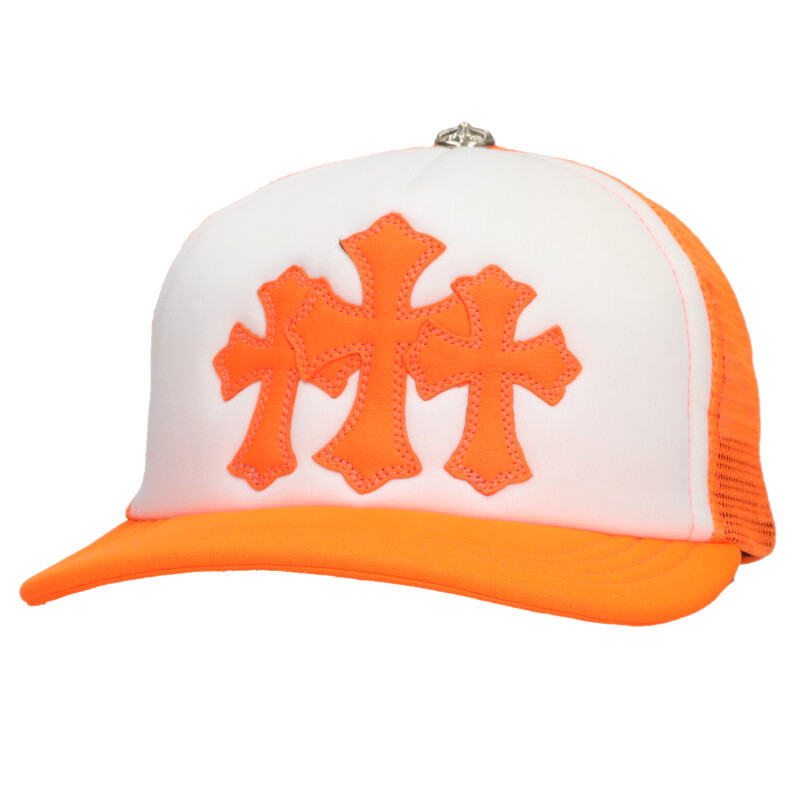 クロムハーツ Chrome Hearts　 サイズ:ONE SIZE TRUCKER CAP トラッカーキャップ トリプルクロスパッチ帽子(オレンジ)【802062】【OS06】【小物】【中古】bb82#rinkan*A