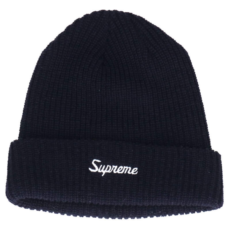シュプリーム SUPREME　 リブニットロゴビーニーニットキャップ(ネイビー)【103062】【BS99】【小物】【中古】bb33#rinkan*B