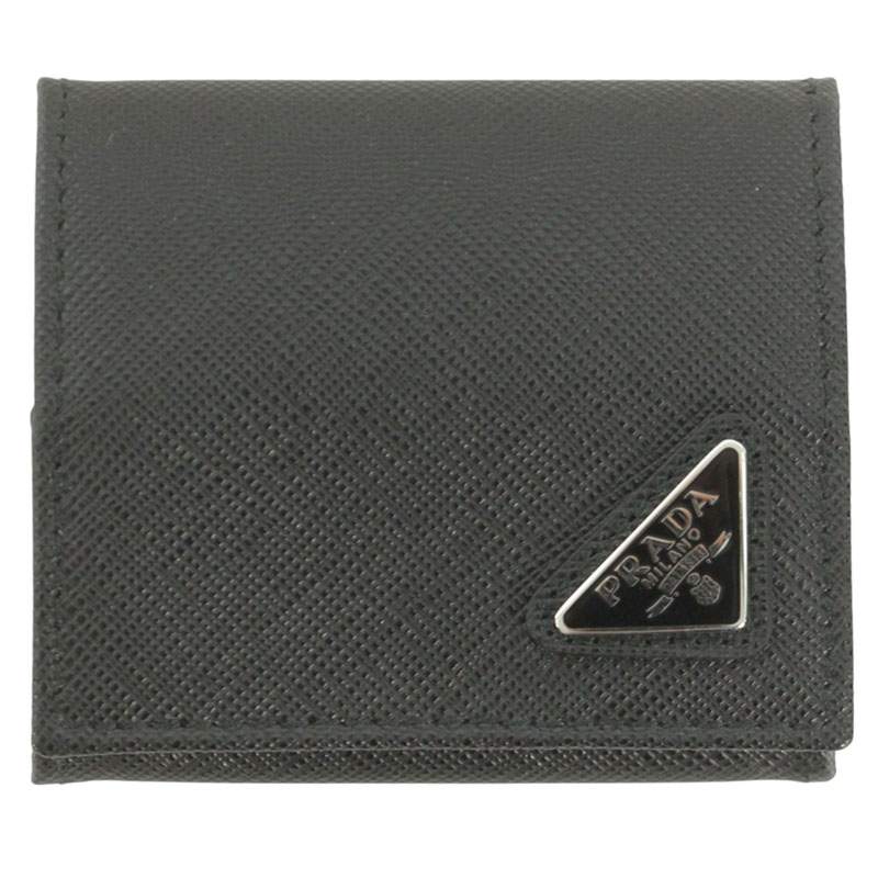 プラダ PRADA　 2MM935 トライアングルロゴサフィアーノレザーコインケース(ブラック)【103062】【BS99】【小物】【中古】bb326#rinkan*A