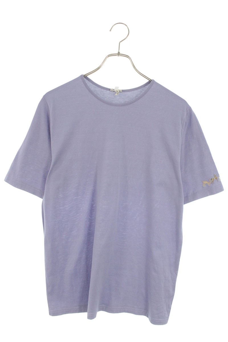 エルメス HERMES　 サイズ:L 袖刺繍コットンTシャツ(パープル)【712062】【BS99】【メンズ】【中古】bb317#rinkan*D