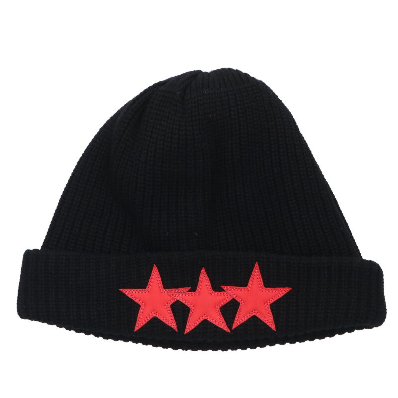 クロムハーツ Chrome Hearts　 スターパッチカシミアビーニーキャップ帽子(ブラック×レッド)【802062】【SJ02】【小物】【中古】bb82#rinkan*S