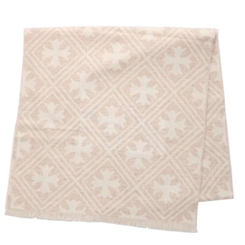 クロムハーツ Chrome Hearts   CASHMERE THROW CH足し加える総柄カシミヤ大判袈裟(ベージュ)【802062】【SJ02】【小物】【中古】bb82#rinkan*S