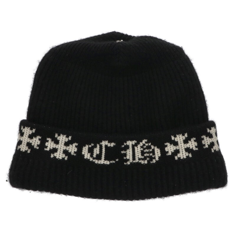 クロムハーツ Chrome Hearts 大いさ:ONE SIZE  BIG DADDY ビッグダディ はりつけ台名取り草CH足し加える刺しゅうカシミヤニットキャップ(黒いこと×しろがね色)【902062】【SS13】【小物】【中古】bb30#rinkan*B