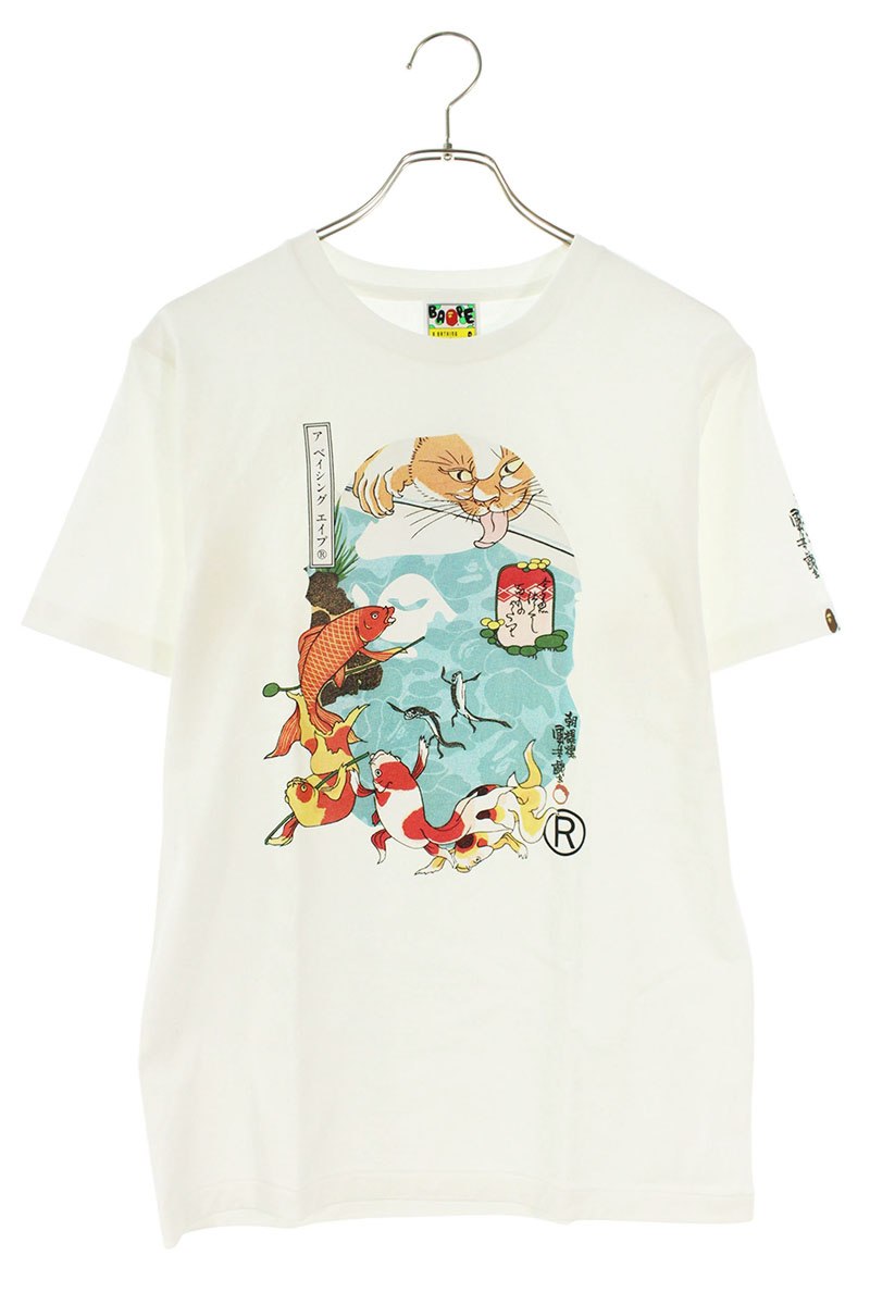アベイシングエイプ A BATHING APE　サイズ:M アーティストコラボTシャツ(ホワイト&times;ブルー)【112062】【BS99】【メンズ】【中古】bb78#rinkan*S｜RINKAN