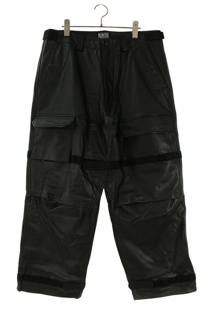 シュプリーム SUPREME　 ×マリテフランソワジルボー MARITHE + FRANCOIS GIRBAUD サイズ:32インチ 25SS Shuttle Tape Leather Cargo Pant シャトルテープレザーカーゴロングパンツ(ブラック)【012062】【SB01】【メンズ】【中古】bb51#rinkan*S