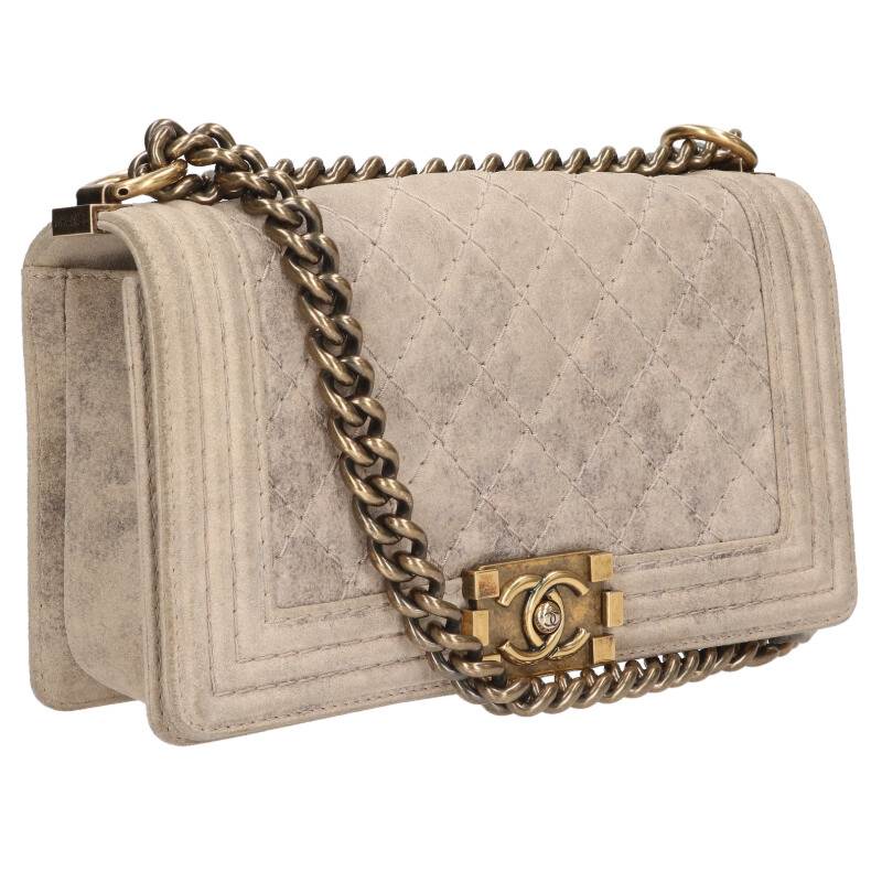 シャネル CHANEL 大いさ:25  男の子シャネル25 ヴィンテージチェーンレザーショルダーバッグ(ベージュ調×ゴールド)【012062】【SB01】【小物】【中古】bb76#rinkan*B
