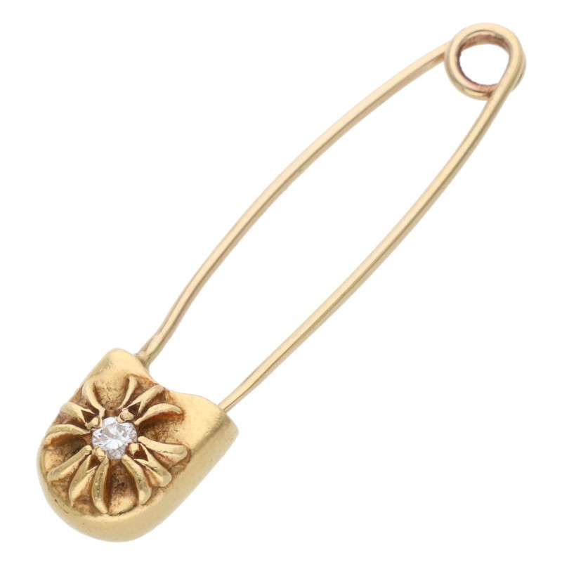 クロムハーツ Chrome Hearts　 22K SAFETY PIN S 1DIA 22Kスモールセーフティピン 1ダイヤ ゴールドネックレストップ(イエローゴールド×クリア 3g)【112062】【NO05】【小物】【中古】bb209#rinkan*B