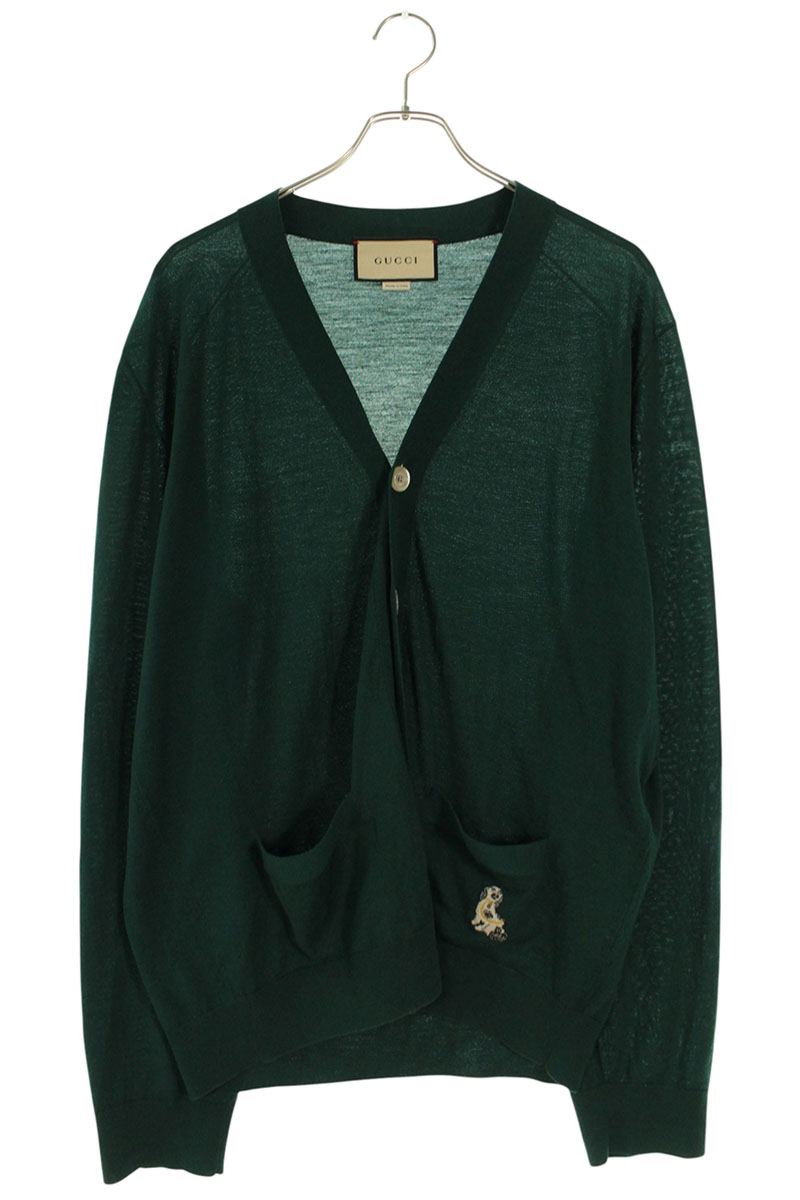 グッチ GUCCI　 サイズ:XXL 726637 XKCXU ドッグエンブロイダリーVネックカーディガン(グリーン)【212062】【OM10】【メンズ】【中古】bb51#rinkan*B