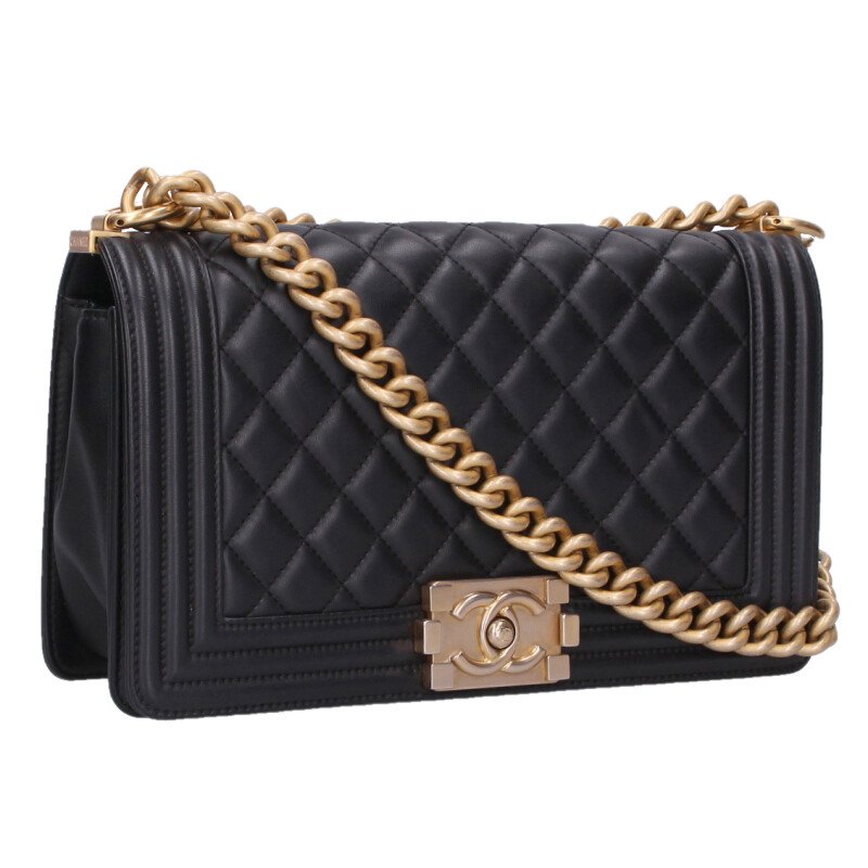 シャネル CHANEL 大きさ:25  男の子シャネル25 ラムスキンチェーンレザーショルダーバッグ(黒いこと×ゴールド)【112062】【SB01】【小物】【中古】bb76#rinkan*B