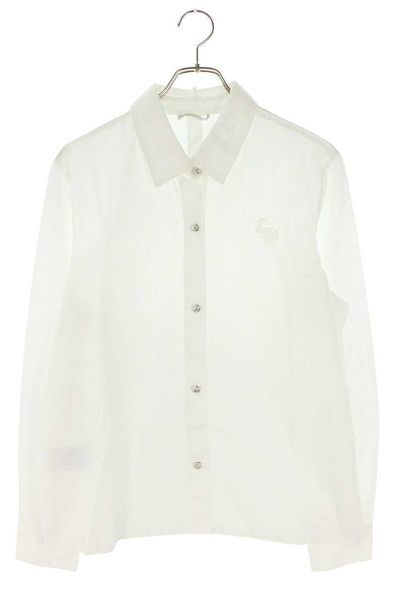 クロムハーツ Chrome Hearts サイズ:M CH刺繍クロスボールボタン長袖シャツ(ホワイト×シルバー)【312062】【GZ11】【メンズ】【中古】bb406#rinkan*A |RINKAN