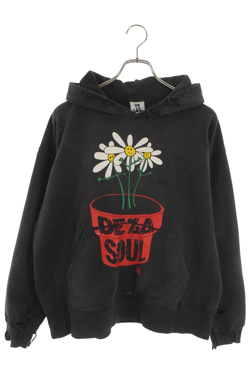 セントマイケル SAINT MICHAEL　 サイズ:L SM-HR1-0000-C19 DE LA SOUL HOODIE ヴィンテージ加工プリントパーカー(ブラック)【312062】【SS13】【メンズ】【中古】bb132#rinkan*B