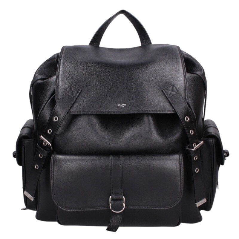 セリーヌ CELINE   111813ET6 スムースカーフスキンバックパック(黒いこと)【312062】【SB01】【小物】【中古】bb384#rinkan*B