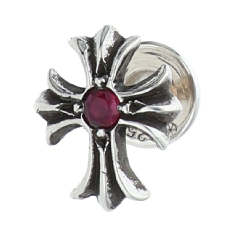 クロムハーツ Chrome Hearts   No2 CH CRS RUB CHクロススタッド しろがね色ピアス(しろがね色×赤いこと 0.78g)【712062】【SS07】【小物】【中古】bb377#rinkan*B