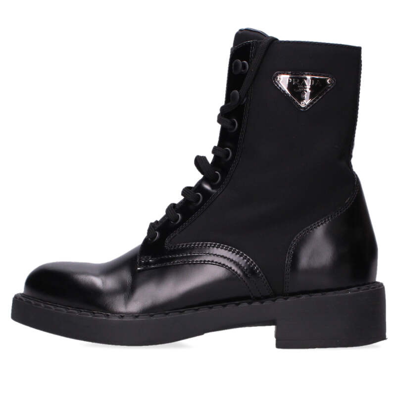 プラダ PRADA　 サイズ:38 1T782M Re-Nylonトライアングルロゴレースアップブーツ(ブラック)【022062】【BS99】【レディース】【小物】【中古】bb51#rinkan*B