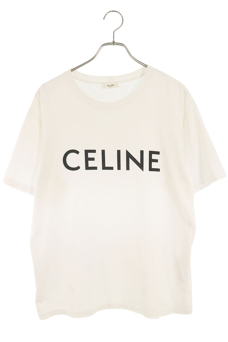 セリーヌ CELINE サイズ:S 2X681671Q ルーズフィットロゴプリントTシャツ(ホワイト)【222062】【SS13】【メンズ】【中古】bb409#rinkan*B|RINKAN