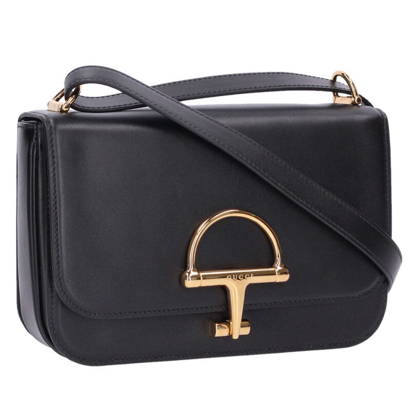 グッチ GUCCI   25AW  346705 シエナ スモール ハーフホースビットクラスプスムースレザーショルダーバッグ(黒いこと×ゴールド)【412062】【SB01】【小物】【中古】bb51#rinkan*A