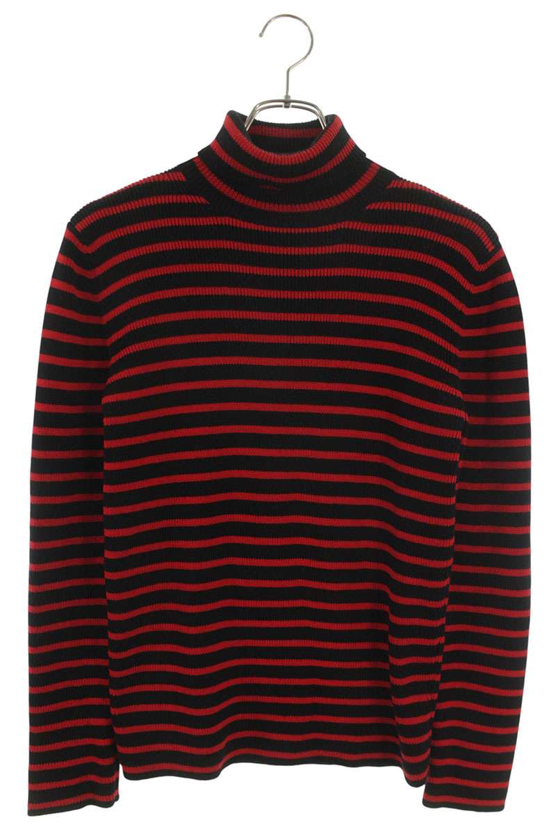 サンローランパリ SAINT LAURENT PARIS　 サイズ:S 15AW タートルネック ボーダーニット(ブラック×レッド)【103062】【BS99】【メンズ】【中古】bb87#rinkan*B