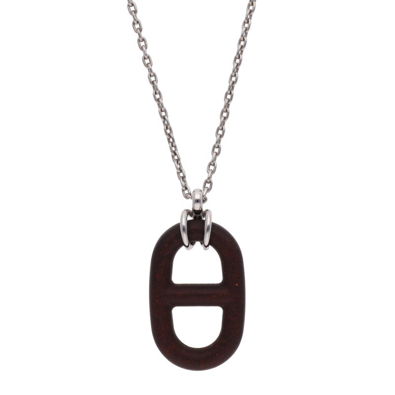 エルメス HERMES　 シェーヌダンクルヴュルカニウム ネックレス(シルバー×ブラウン 総重量17.2g)【812062】【OM10】【小物】【中古】bb428#rinkan*A