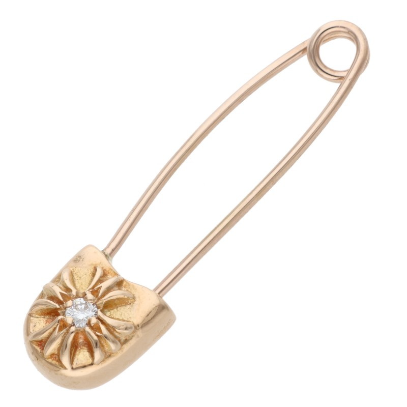 クロムハーツ Chrome Hearts   22K SAFETY PIN S 1DIA 22Kスモールセーフティピン 1金剛石 ゴールド首飾りとっ始め(黄色ゴールド×せつ然たる 3.22g)【512062】【SJ02】【小物】【中古】bb415#rinkan*A