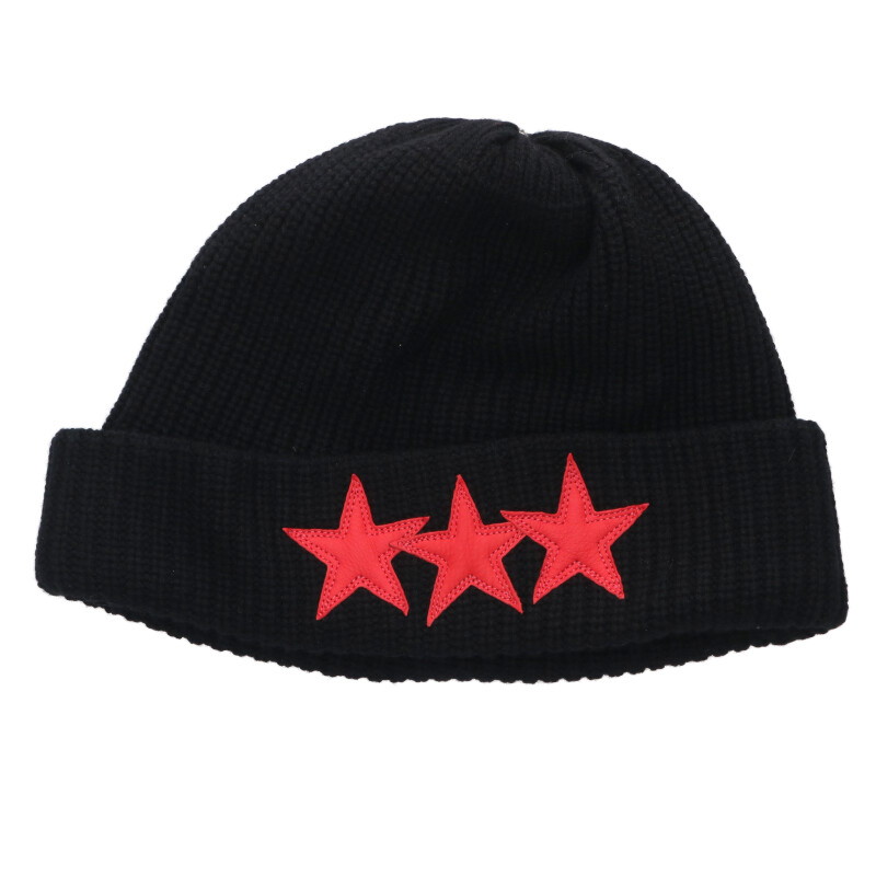 クロムハーツ Chrome Hearts　 サイズ:ONE SIZE スターパッチカシミアビーニーキャップ帽子(ブラック×レッド)【512062】【SJ02】【小物】【中古】bb415#rinkan*S