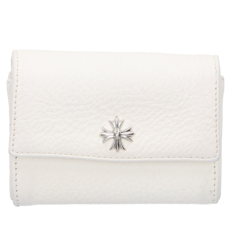 クロムハーツ Chrome Hearts　 TINY WALLET タイニーウォレット CHプラスボタンレザー財布財布(ホワイト)【512062】【SS07】【小物】【中古】bb415#rinkan*A