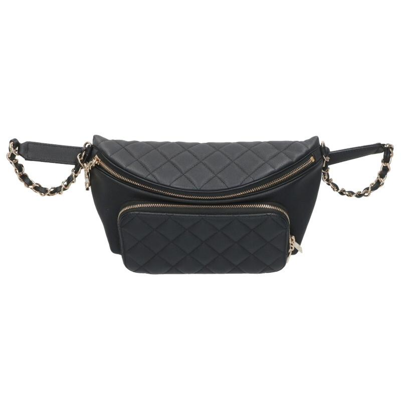 シャネル CHANEL　 AS0465 マトラッセ キャビアスキンレザーウエストバッグ(ブラック×ゴールド)【712062】【OM10】【小物】【中古】bb18#rinkan*A