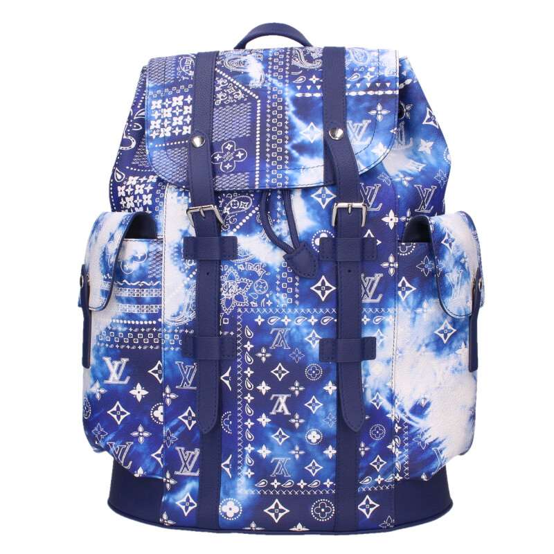 ルイヴィトン LOUISVUITTON   M20554 クリストファーM モノグラムバンダナ レザーバックバックパック(青色×白いこと)【612062】【GZ14】【小物】【中古】bb382#rinkan*S