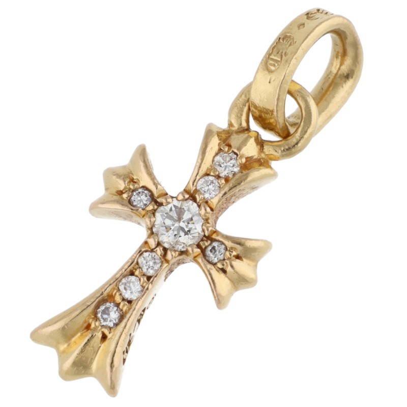 クロムハーツ Chrome Hearts   22K CRS BBYFAT P DMND ベイビーファット PAVE金剛石 惹きつける ゴールド首飾りいの一番(黄色ゴールド×せつ然たる 2.98g)【122062】【NO05】【小物】【中古】bb51#rinkan*B