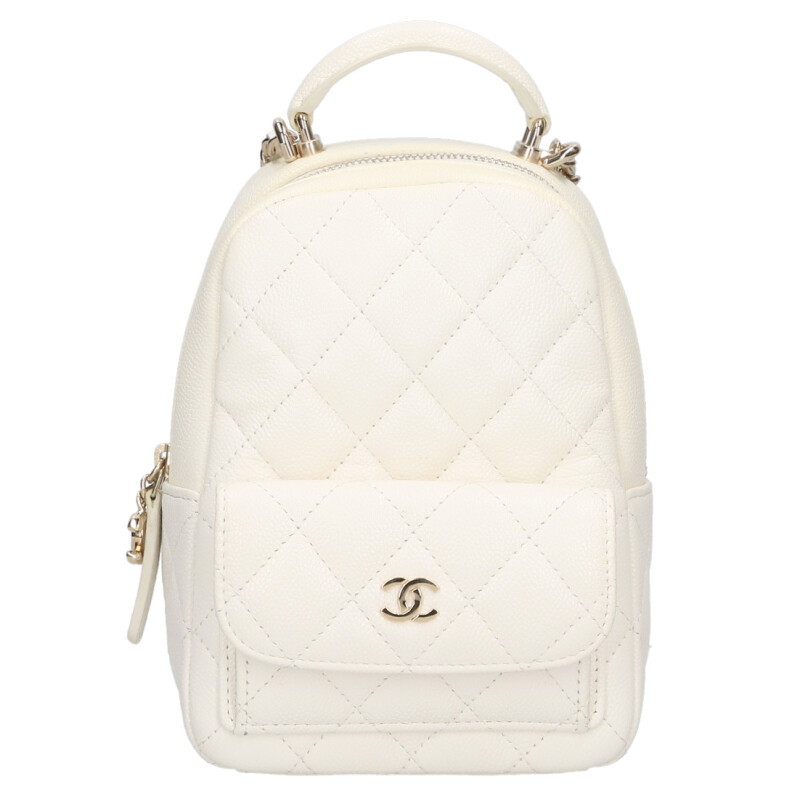 シャネル CHANEL   AP3753 タイムレスクラシック 生産ライン なめし革背嚢(白いこと×ゴールド)【612062】【GZ14】【小物】【中古】bb18#rinkan*B