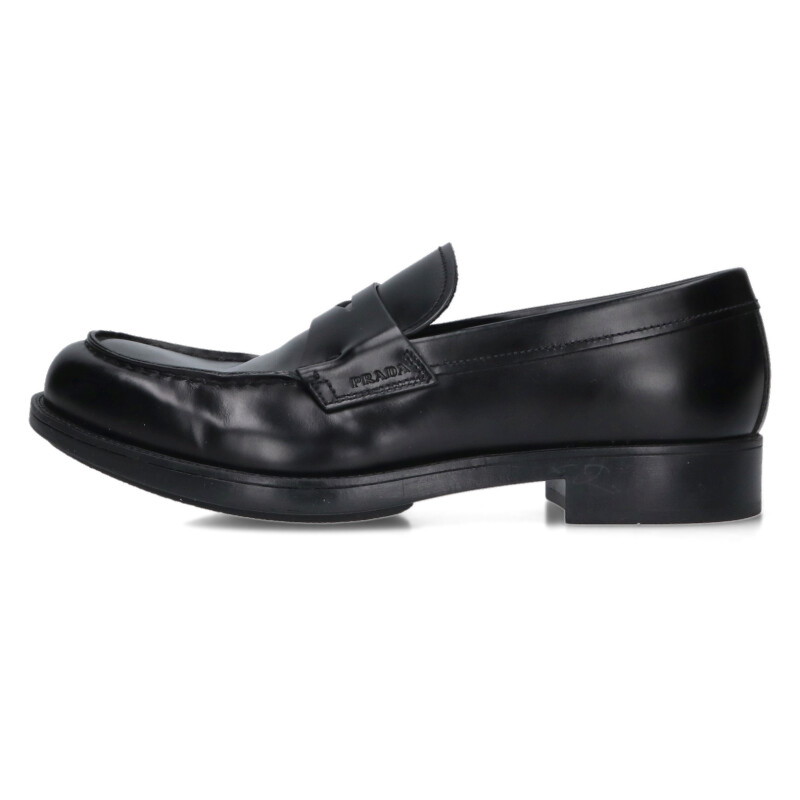 プラダ PRADA 大きさ:５1/2  2DE093 ブラッシュドレザー ローファーシューズ(黒いこと)【103062】【BS99】【メンズ】【小物】【中古】bb78#rinkan*A